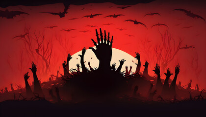 Halloween cartoon zombie hands coming from the ground vector, art for halloween and spooky comemorations, generated by ai