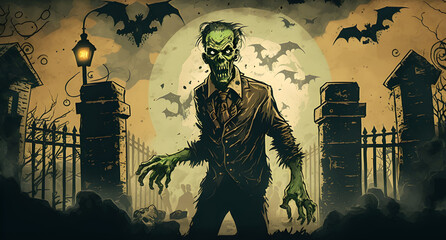 Halloween cartoon zombie vector, art for halloween and spooky comemorations, generated by ai
