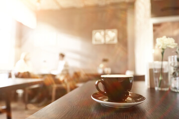 a cup of coffee in a cafe, photo morning coffee luvak cappuccino