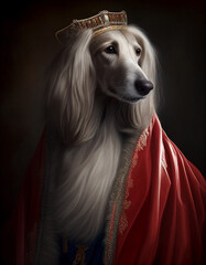Royal Portrait of a Afghan Hound Dressed Like a British King in a Crown | Generative AI