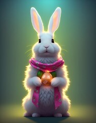 cute eastern bunny holding an egg generative ai
