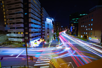 A night timelapse of traffic jam at Yamate avenue in Tokyo wide shot