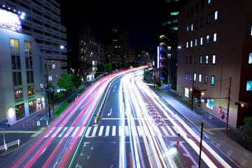 A night timelapse of traffic jam at Yamate avenue in Tokyo wide shot