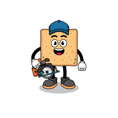 Cartoon Illustration of square cracker as a woodworker