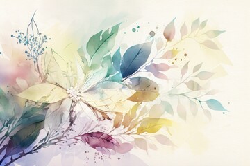 Watercolor painting with delicate abstract flowers with splash background. Generative AI. 