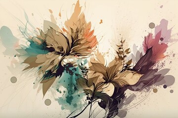 Watercolor painting with abstract flowers with splash background. Generative AI. 