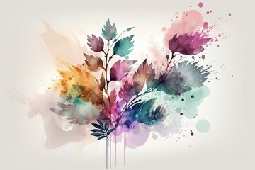 Watercolor painting with flowers with splash background. Generative AI. 