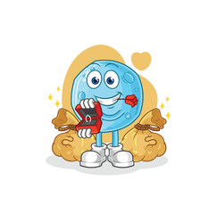 blue moon propose with ring. cartoon mascot vector