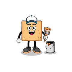 Obraz premium Character mascot of square cracker as a painter