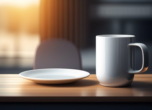 white cup of coffee on table. empty mug concept for design, generative Ai