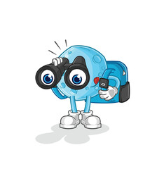 blue moon with binoculars character. cartoon mascot vector