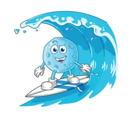 Fotobehang blue moon surfing character. cartoon mascot vector © dataimasu