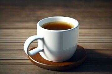 Obraz premium White coffee mug on the top of a desk, empty cup isolated for design, generative Ai