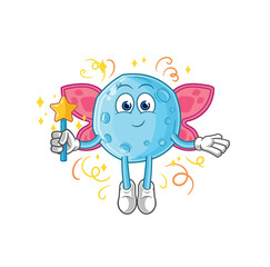 blue moon fairy with wings and stick. cartoon mascot vector