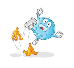 blue moon slipped on banana. cartoon mascot vector
