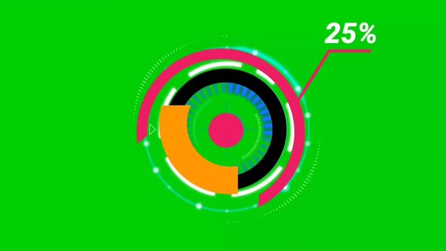 25% rotating circle shape diagram infographic animation design isolated on green background