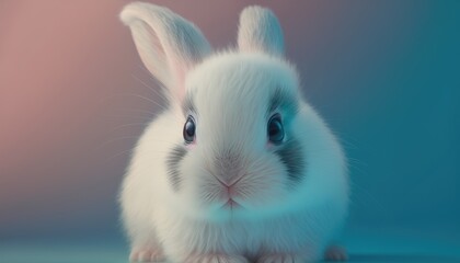 Adorable baby rabbit on colorful background. Created with Generative AI.