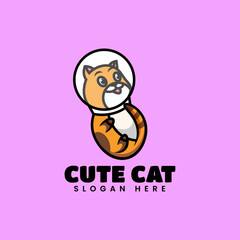 Vector Logo Illustration Cute Cat Mascot Cartoon Style.