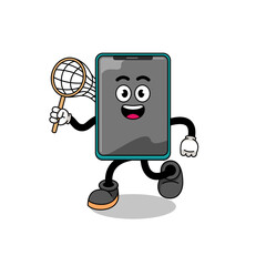 Cartoon of smartphone catching a butterfly