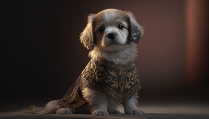Adorable baby dog ​​with typical Italian clothes. Created with Generative AI.