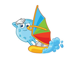 blue moon windsurfing character. mascot vector
