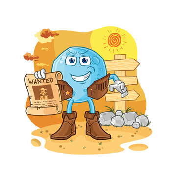blue moon cowboy with wanted paper. cartoon mascot vector