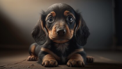 Face of a sad dachshund dog. Created with Generative AI.