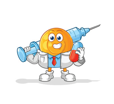 recommend clip art: throat lozenges doctor holding medichine and injection