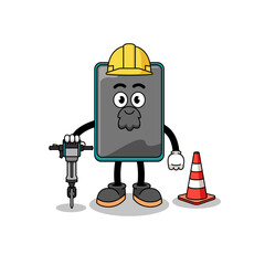 Character cartoon of smartphone working on road construction