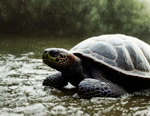 Fototapeta na wymiar Turtle in the rain created by Generative AI