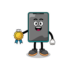 smartphone cartoon illustration with satisfaction guaranteed medal