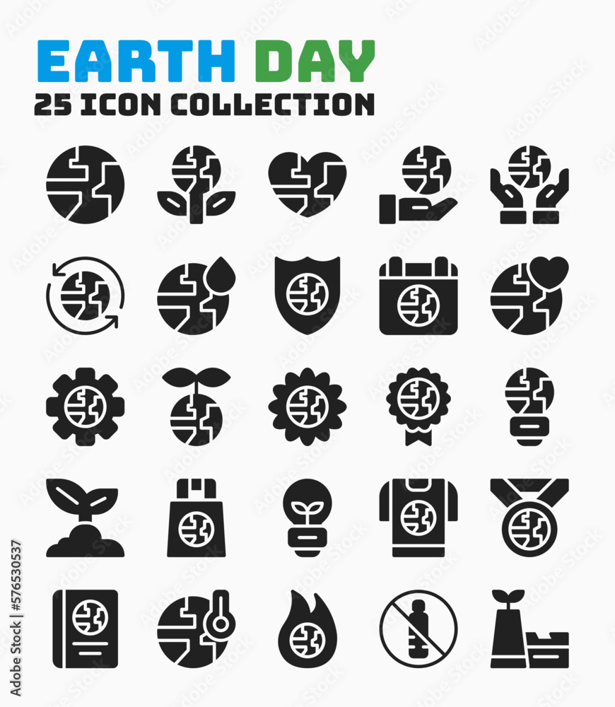 Wall mural collection of ecology for earth day event icons. pixel perfect icon with glyph style.