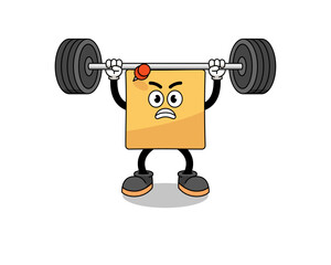 sticky note mascot cartoon lifting a barbell