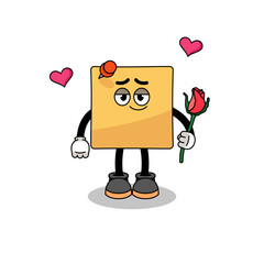 sticky note mascot falling in love