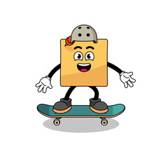sticky note mascot playing a skateboard