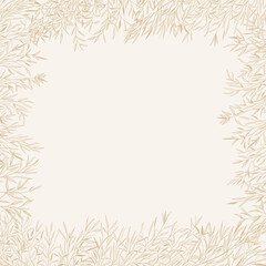 Fototapeta premium Square frame with pampas grass. Botanical background with dry grass. Natural grey tones. Vector illustration. Sketch. Layout border for greeting card, logos, covers, labels.