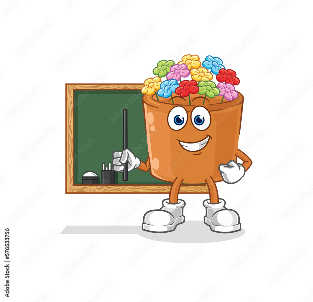 Wall mural flowers in pot teacher vector. cartoon character