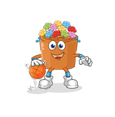 Obraz premium flowers in pot dribble basketball character. cartoon mascot vector