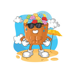 flowers in pot sunbathing in summer. character vector