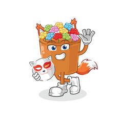 flowers in pot japanese fox character. cartoon mascot