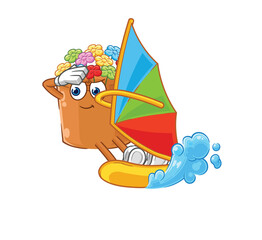 flowers in pot windsurfing character. mascot vector