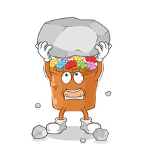 flowers in pot lifting rock cartoon character vector
