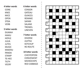 Crossword puzzle game: fill in the blanks with the words (from CONE to RED CABBAGE) provided
