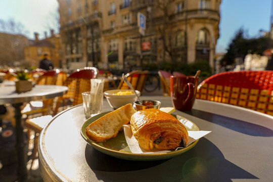 French breakfast on a parisian bistro terrace , french lifestyle