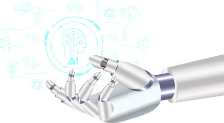 AI Learning and Artificial Intelligence concept. Assistant Robot, Machine learning, Digital Brain future technology.	