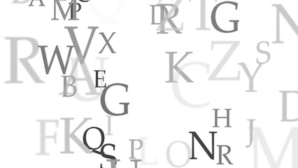 letters floating white background 3d illustration. can be used to represent typography graphic design font, newspaper alphabet or press monotype