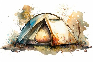 watercolor camping tent - Generative AI