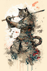 cat warrior in a battle stance
