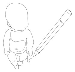 One continuous line of a baby drawn by with felt tip pen. Thin Line Illustration vector concept. Contour Drawing Creative ideas.