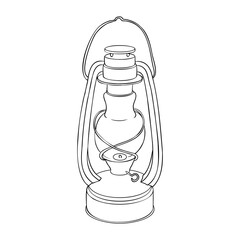 vector drawing old kerosene lamp, hand drawn illustration